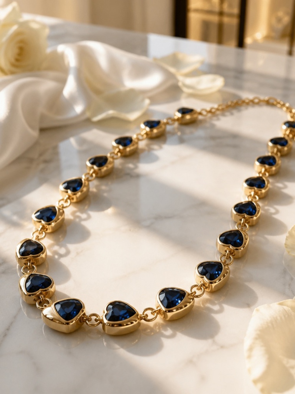 Title: Catwalk Jon Signed 18K Gold Over Brass Sapphire Blue Heart Necklace NWT